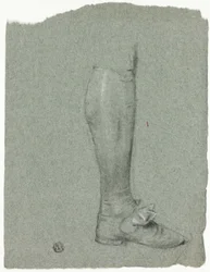 Leg of Standing Figure (front); Sketch of Shoes (back)