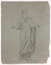 Antique Statue of Standing Goddess with Outstretched Arms