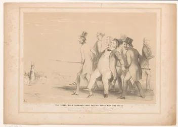 Caricature with Seven Men Attacking a Hare with a Spear