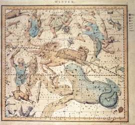 Celestial Chart: Winter, Showing Signs of the Zodiac and Positions of the Stars