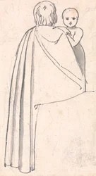 Back View of a Woman with Child Looking Over Her Shoulder