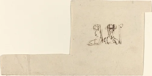 Two Seated Female Figures with Arms Lifted Overhead