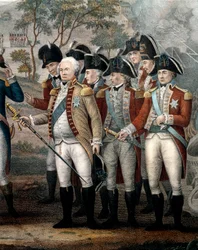 British Officers Surrendering to General G. Washington after Their Defeat at Yorktown, October 1781, engraving