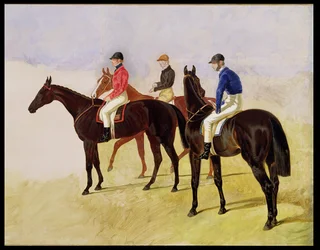 Study of Three Steeplechase Cracks: Allen McDonough on Brunette, Tom Oliver on Discount and Jem Mason on Lottery