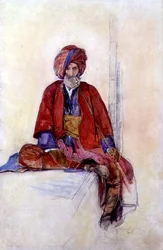 Study of a Seated Turk Smoking a Long Pipe, c.1841