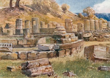 Olympia. The Base of the Kronos Hill with the Remains of the Temple of Hera and the Philippeion