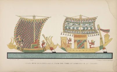 Boats with coloured sails, from the Tomb of Remeses III at Thebes, illustration from 