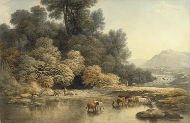 Hilly landscape with River and Cattle, c.1810