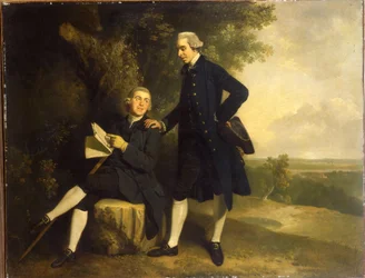 Double Portrait of Thomas Somers Cocks and Richard Cocks of Castleditch, Both Small Full-Length, the Former in a Blue Coat and Waistcoat Holding a Black Tricorn, the Latter Seated in a Blue Coat and Waistcoat Holding a Manuscript, in a Landscape