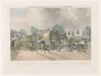 View of Sutton High Street by The Cock inn, The Cock at Sutton (title on object), Scenes on the road, or a trip to Epsom and back (series title)