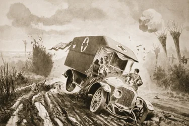 Private Adams Going to the Assistance of the Wounded in a Motor Ambulance Which Had Run into a Shell-Hole While Under Fire