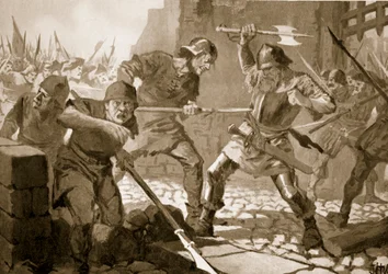 The death of Stussi, Burgomaster of Zurich, in battle