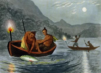 Torch Light Fishing in North America, Engraved by H. Merke, Published by Edward Orme, 1813