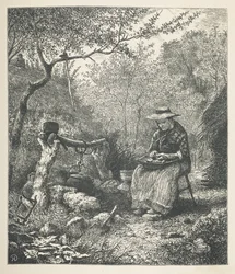 A woman cooking outside, from 