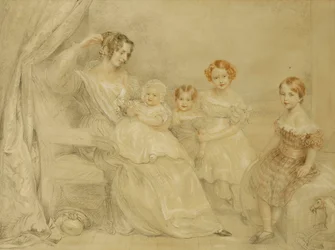 Portrait of Mrs. W.S. Fry and her Four Children: Emma, Willy, Julie and Georgina, Seated in an Interior, 1840