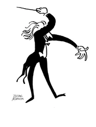 Caricature of a conductor dramatically conducting
