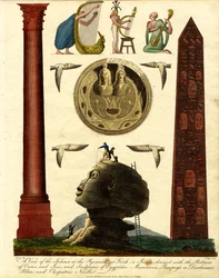 A View of the Sphinx at the Pyramids at Gizeh: a Patera with the Portraits of Osiris and Isis; and Sculptures of Egyptian Musicians; Pompey