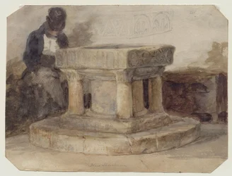 The Font of New Shoreham Church, West Sussex, with the Artist, William Scott of Brighton Sleeping