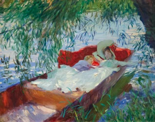 Lady and Child Asleep in a Punt Under the Willow