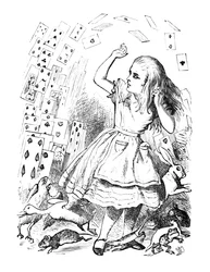 A pack of cards flying up over Alice