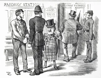 Cartoon commenting on the pleas for a block system signal to be made compulsory on British Railways