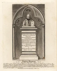 Grave monument to the Elizabethan antiquarian and herald William Camden, died 1623, in Poets Corner, Westminster Abbey