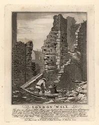 Ruins of the Roman London Wall exposed by the fire of May 1792 on Ludgate Hill