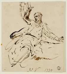 Seated Male Figure with Raised Arm