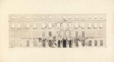 Architectural Drawing of a Building with Astrological Symbols