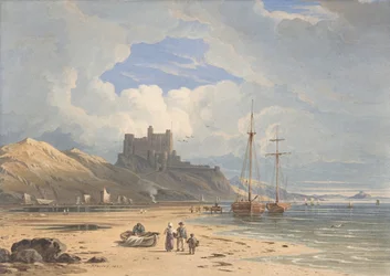 Bamborough Castle from the Northeast, with Holy Island in the Distance, Northumberland, 1827