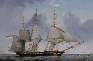 A Fifth-Rate 36-Gun Frigate Hove-To on a Starboard Tack