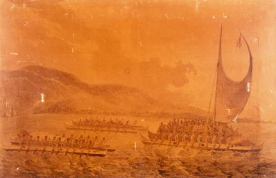 Canoes Going to Meet Captain James Cook