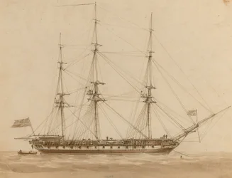 A British frigate riding on her anchor