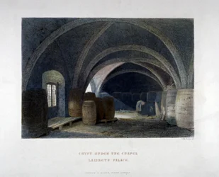 Crypt filled with barrels under the chapel at Lambeth Palace, London