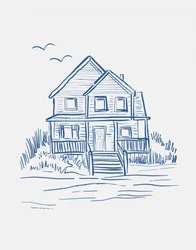 Blue House Line Drawing