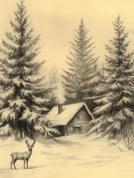 Rustic Winter Cabin Deer