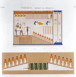 Illustrations of frescoes from Byban el Molouk, Thebes, Egypt