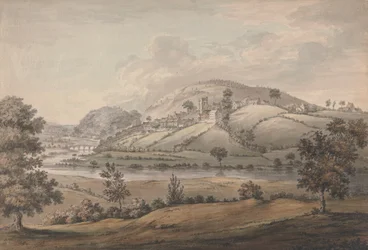 Hilly Landscape with Village and River
