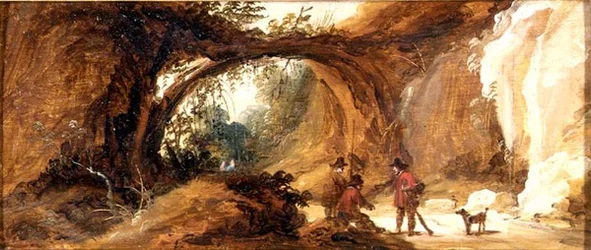 A Rocky Landscape with Sportsmen on a Path