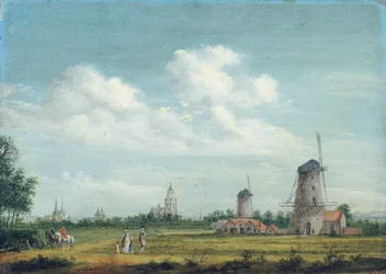A View of Arnhem with the St. Walburgskerk on the Left and the Grote Kerk on the Right, Elegant Townsfolk Promenading Nearby, 1776