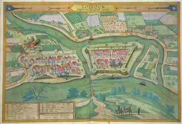 Map of Szolnok, from ’Civitates Orbis Terrarum’ by Georg Braun (1541-1622) and Frans Hogenberg (1535-90), 1617