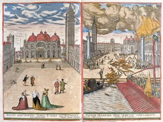 Venice, Italy: church of St Mark and the fire at the Venetian Doge