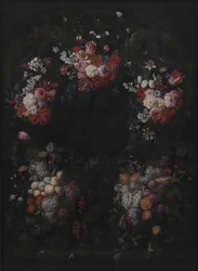 Stone Cartouche with Fruit and Flower Garland