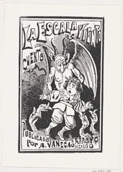 A Demon Holding a Young Boy by His Shoulders Over a Group of Vultures