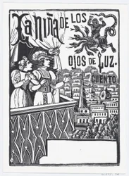 A woman and a man standing on a balcony looking up at a flying monster in the sky
