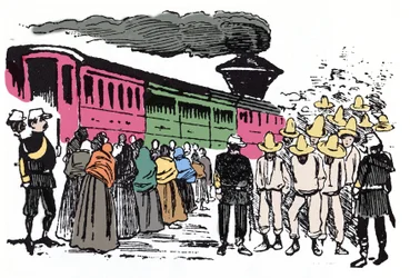 The Mexican Revolution: deportation of workers in the Valle Nacional, circa 1908 - Xylography by Jose Guadalupe Posada