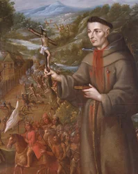 Destruction by the Indians of the Mission of St. Saba in Texas and Martyrdom of the Franciscan Friar Jose de Sanriesban (detail)
