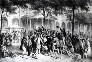 Reading of the Rulings Published in the Newspaper Moniteur in the gardens of Royal Palace in Paris, July 26
