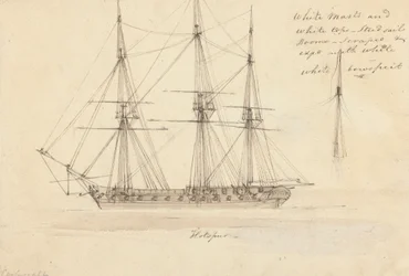 Side View of Single Corvette and Top of Single Mast, Hotspur