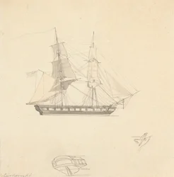 Single Brig; Sketches of Separate Stern and Rubber